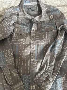 Cowboy Hardware Gray and Light Blue Aztec Button-Down Shirt